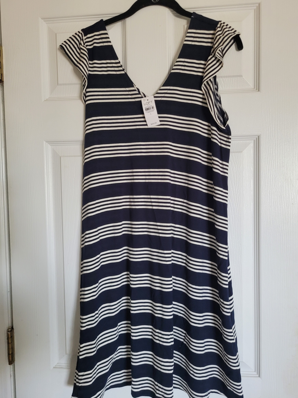 LOFT Navy and White Striped V-Neck Dress